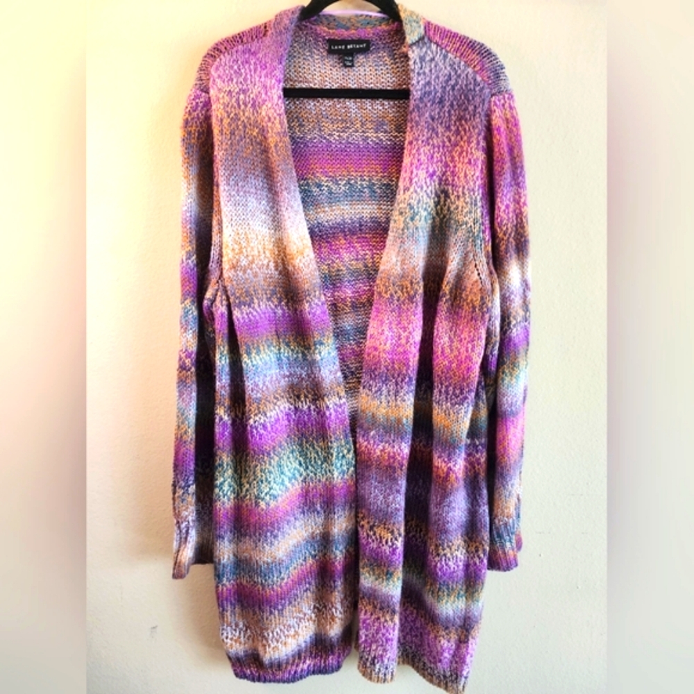 Lane Bryant Purple and Brown Knit Cardigan